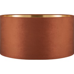 Fluweel - Velvet Lampenkap - Cilinder - Bruin + goud - Luxe stijl - ø50 x 25 cm - E27 fitting - voor staande lamp en Pendellamp - voor woonkamer en eetkamer