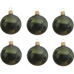 6x Glazen kerstballen glans donkergroen 8 cm kerstboom versiering - Kerstbal