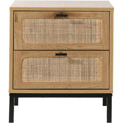 Nachtkastje met 2 Laden en Rieten Kap - L45 x P35 x H51cmH51cm - JAYA