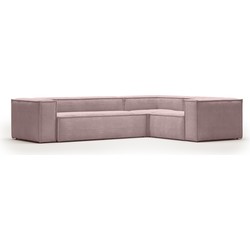 Kave Home - Blok 4 zits hoekbank in dik roze ribfluweel 320 x 230 cm / 230 x 320 cm