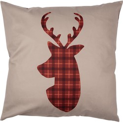 Clayre & Eef Kussenhoes  45x45 cm Rood Bruin Polyester Hert Sierkussenhoes