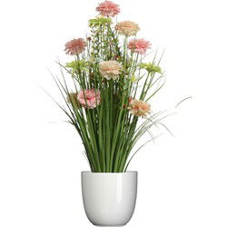 Kunstbloemen boeket roze - in pot wit - keramiek - H70 cm - Kunstbloemen