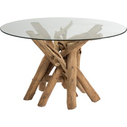 J-line - Tafel Rond Takken Hout/glas Naturel - 128x128x75cm