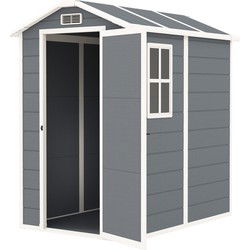 Tuinschuur - Kunststof Tuinhuis met Vloer - Venster - Vergrendelbare Deuren - voor Tuin - 131B x 186D x 198H cm - Grijs