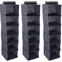 Storage Solutions Kast organizer - 3x - 6 vaks - antraciet - 30 x 30 x 120 cm - ruimtebesparend - Opbergmanden