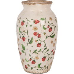 Clayre & Eef Vaas Ø 16x27 cm Beige Rood Keramiek Aardbeien