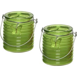 Citronella kaars - 2x - in windlicht - groen - 20 branduren - citrusgeur - geurkaarsen