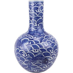 Fine Asianliving Grote Chinese Vaas Blauw Wit Koi Vissen