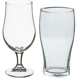 Bierglazen set - bierglazen op voet/pint glazen - 8x stuks - glas - Bierglazen