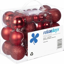 Relaxdays kerstballen - 50x st - rood - 3, 4 en 6 cm - kunststof - Kerstbal