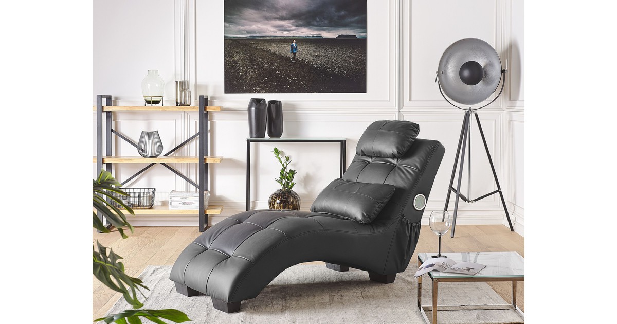 Chaise longue met Bluetooth speaker en USB-poort kunstleer zwart SIMORRE