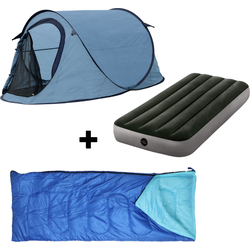 HIXA Pop-Up Tent - 1 Persoons - Blauw - Met Tentharingen - en Slaapzak - en Luchtbed - 220x120x95cm - Kamperen