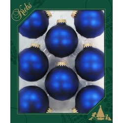 Krebs Kerstballen - 8ST - kobalt blauw - mat - glas - 7 cm - Kerstbal
