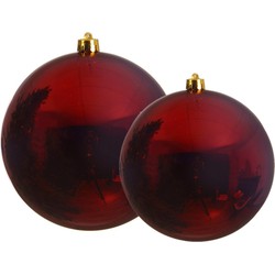 Grote kerstballen 2x stuks donkerrood 14 en 20 cm kunststof - Kerstbal