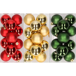 36x stuks kunststof kerstballen mix van rood, goud en donkergroen 6 cm - Kerstbal