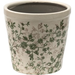 Clayre & Eef Bloempot  Ø 14x13 cm Groen Beige Keramiek Bloemen Bloempot binnen