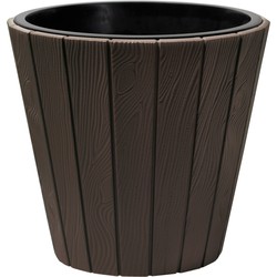 Prosperplast Plantenpot/bloempot Wood Style - buiten/binnen - kunststof - donkerbruin - D30 x H28 cm - Plantenpotten