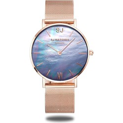 LW Collection SJ WATCHES Melbourne horloge dames rose goud en blauw Seashell