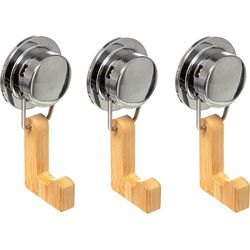5Five Badkamer handdoekhaakje/ophanghaakje - 3x - bamboe - Handdoekhaakjes