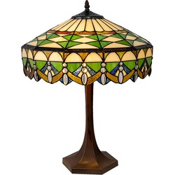 LumiLamp Tiffany Tafellamp  Ø 41x57 cm Groen Glas Rond Tiffany Bureaulamp