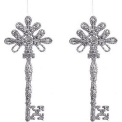 2x Kerstversiering decoratie hangers zilveren sleutels 17 cm - Kersthangers