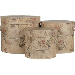 Clayre & Eef Hoedendoos Set van 3  Ø 23x20 cm Beige Roze Karton Bloemen Opbergdoos