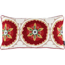 Sierkussen Red Flower Aztec Long | 40 x 60 cm | Katoen/Linnen