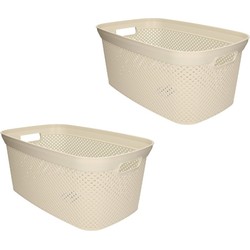 2x Wasmand/wasgoed draagmanden beige 35 liter 34 x 54 x 23 cm huishouden - Wasmanden