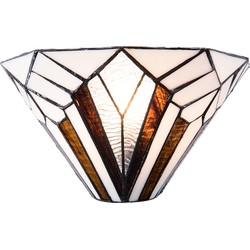 LumiLamp Wandlamp Tiffany  31x16x16 cm  Wit Bruin Metaal Glas Driehoek Muurlamp