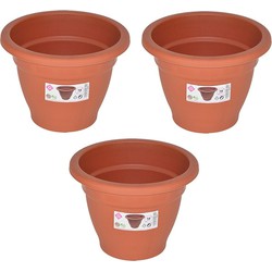 Set van 5x stuks terra cotta kleur ronde plantenpot/bloempot kunststof diameter 16 cm - Plantenpotten