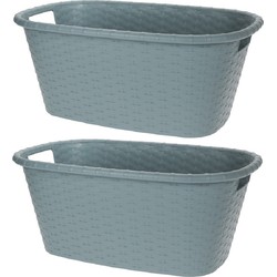 2x Wasmand/wasgoed draagmanden grijsgroen 35 liter 60 x 40 x 25 cm huishouden - Wasmanden