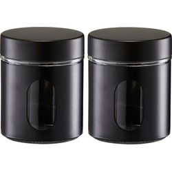 Zeller Voorraadpot met venster - 2x - zwart - 600 ml - glas/metaal - Voorraadblikken