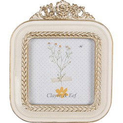 Clayre & Eef Fotolijst  9x9 cm Wit Goudkleurig Kunststof Glas Vierkant Fotokader