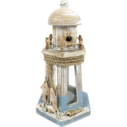 Maritieme beeldje Vuurtoren theelichthouder - Hout - 21 cm - Beeldjes
