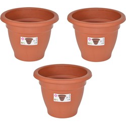 Set van 3x stuks terra cotta kleur ronde plantenpot/bloempot kunststof diameter 25 cm - Plantenpotten