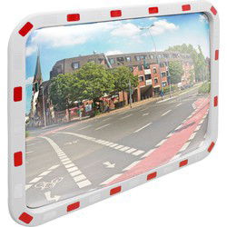 Rechthoekige verkeersspiegel, 60 x 80 cm, met reflectoren incl. houder, van kunststof
