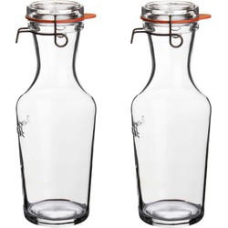 2x Glazen water of sap karaffen 1 L lock eat - Karaffen