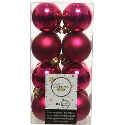 Decoris kleine kerstballen - 16x st - bessen roze - 4 cm - kunststof - Kerstbal