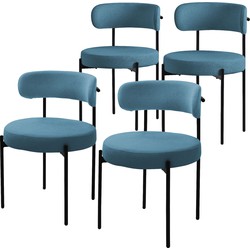 Eetkamerstoel set van 4 met teddy stof met rugleuning Blauwe keukenstoel ML-Design