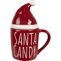 Clayre & Eef Mok Kerstmuts 300 ml Rood Keramiek SANTA CANDY Drinkbeker