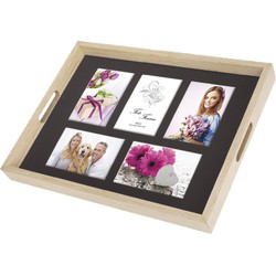 Houten foto dienblad beige 45 x 35 cm geschikt voor 5 foto van 10 x 15 cm - Dienbladen