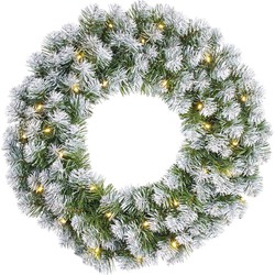 Groene kerstkrans met 30 LED lampjes en sneeuw 60 cm - Kerstkransen