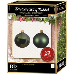 Donkergroene Kerstversiering Kerstballen 24-delig 6 en 8 cm - Kerstbal