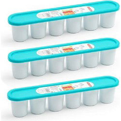 PlasticForte Grote ijsblokjes/ijsklontjes vormen - 3x - met deksel - kobalt blauw - 30 x 6 x 6 cm - IJsblokjesvormen