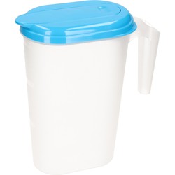 Waterkan/sapkan transparant/blauw met deksel 1.6 liter kunststof - Schenkkannen