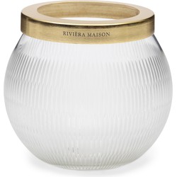 Riviera Maison Theelichthouder glas rond met ribbel en gouden rand - Pescara waxinelichthouders transparant