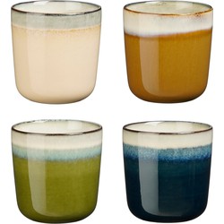 Mica Decorations Tanzi Beker - Set van 4 - 300 ml - Steengoed - Beige, Bruin, Groen, Donkerblauw	