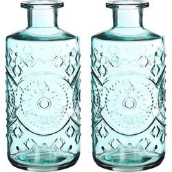 Ideas4seasons Bloemenvaas/flesvaas Berlin - 2x - met motief - helder glas - lichtblauw - D9 x H21 cm - Vazen