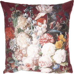 Clayre & Eef Kussenhoes  45x45 cm Rood Polyester Vierkant Bloemen Sierkussenhoes