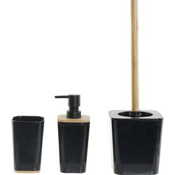 Items Zeeppompje - 3-delig - zwart - bamboe - 14 cm - Badkameraccessoireset